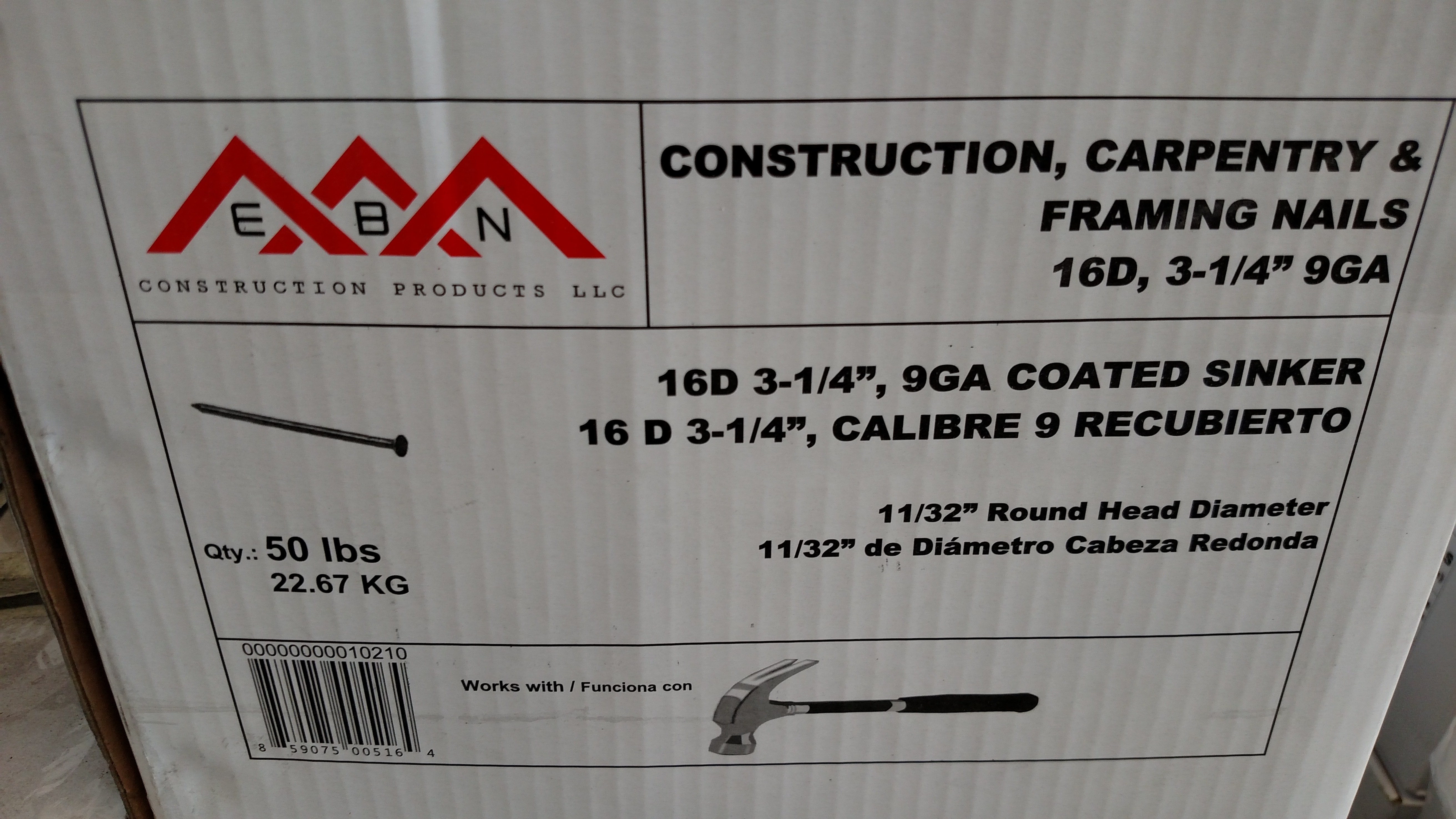 10210 Framing Nails 16D Common 50 Pounds Bulk EBN Construction Products LLC